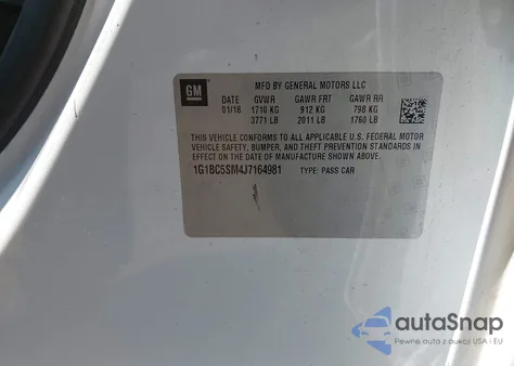 2018 Chevrolet Cruze Ls Auto z USA, uszkodzony, nr VIN 1G1BC5SM4J7164981